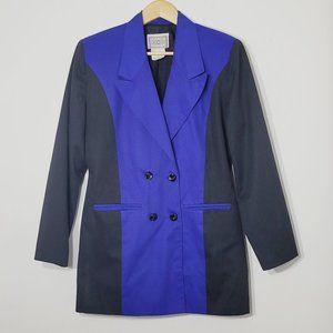 Editions Lifestyle Vintage Blazer Suit Jacket Colorblock Blue Black Long Retro